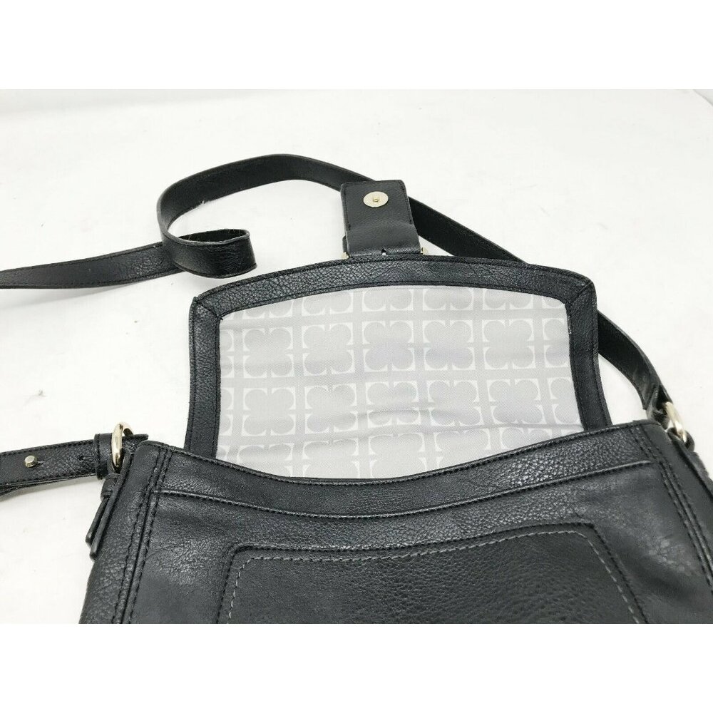 LIZ CLAIBORNE Black Faux Leather Crossbody Bag w Large Front Buckle - Picture 4 of 12